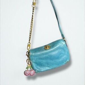 Y2k Coach Mini Leather Bag Top Turn Lock Teal‎ Wristlet